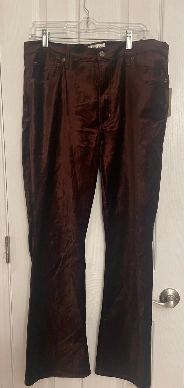 AGOLDE Nico High Rise Boot in a Chocolaty Brown Velvet Pant, A70